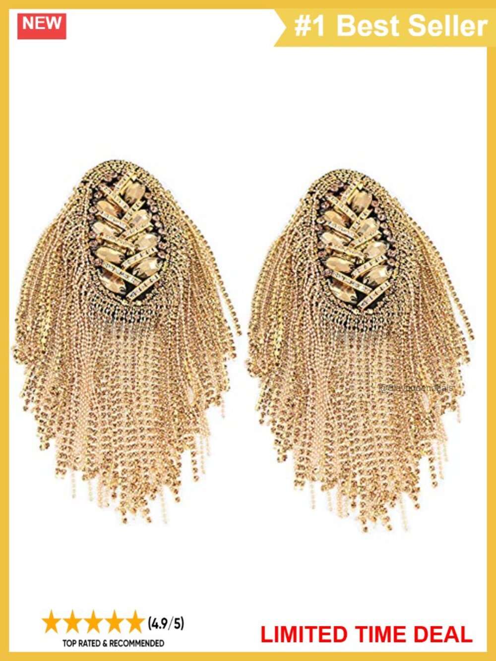 Rhinestone Tassel Shoulder Epaulet Spike Chain Brooch Pin Handmade